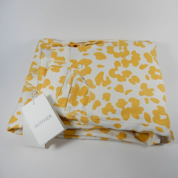 MOTHER The Curbside Heel Fray JEANS Size 25 Marigold Yellow Floral Leopard Denim - Picture 15 of 15
